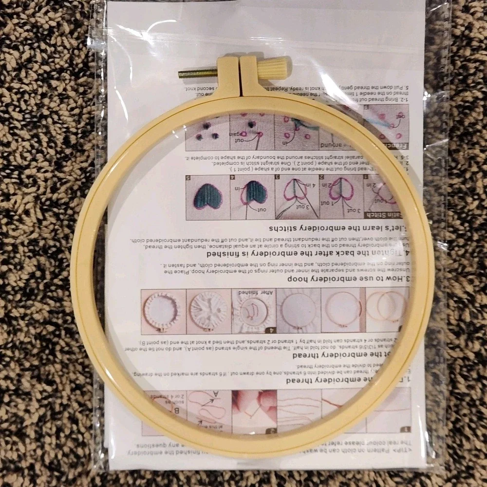 Embroidery Diy Art Kits  Pattern Hoop Thread Instructions. Fish Flowers Water